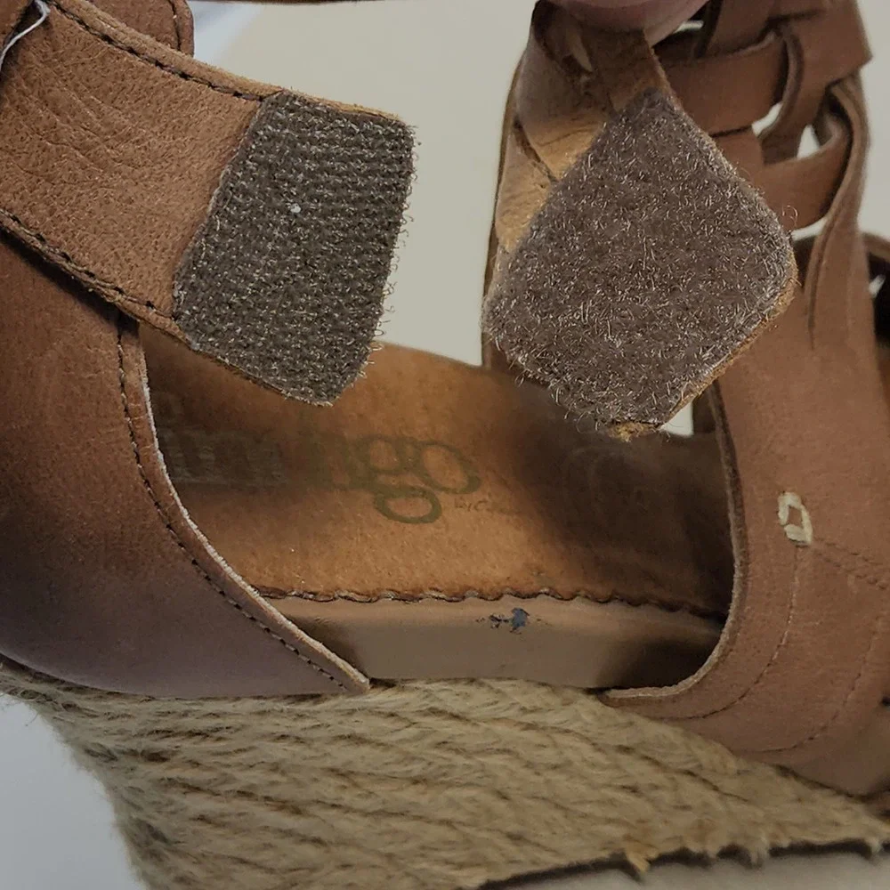 Indigo by Clarks Wedge Sandals 7.5M Wom Brown Leather Espadrille Boho Resortwear